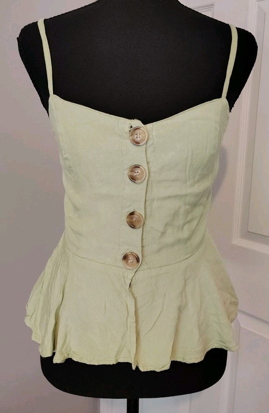 Style Envy Sage Green Peplum Cami Top Button Down Smocked Back XS